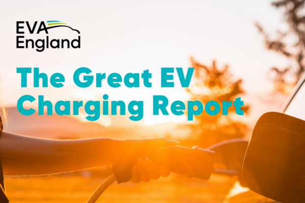 The big EV driving report - image shows someone plugging a charging cable in their vehicle, with the sun setting in the distance