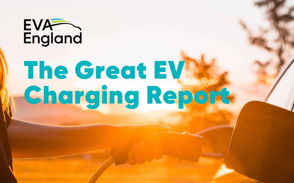 The big EV driving report - image shows someone plugging a charging cable in their vehicle, with the sun setting in the distance